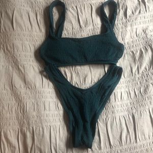 Aerie Teal Blue Smocked Bikini